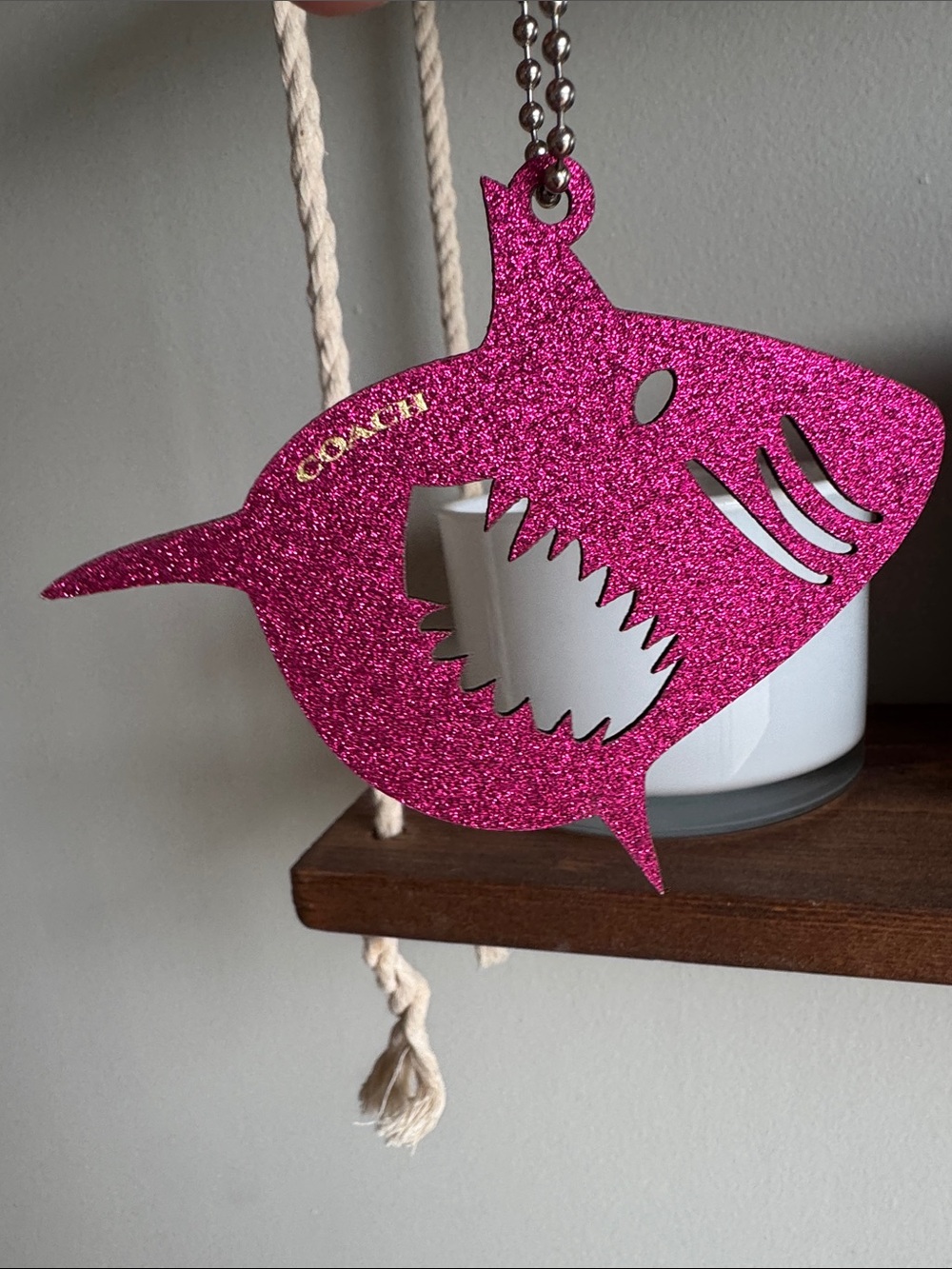 Coach Pink Glitter Shark Charm Keychain